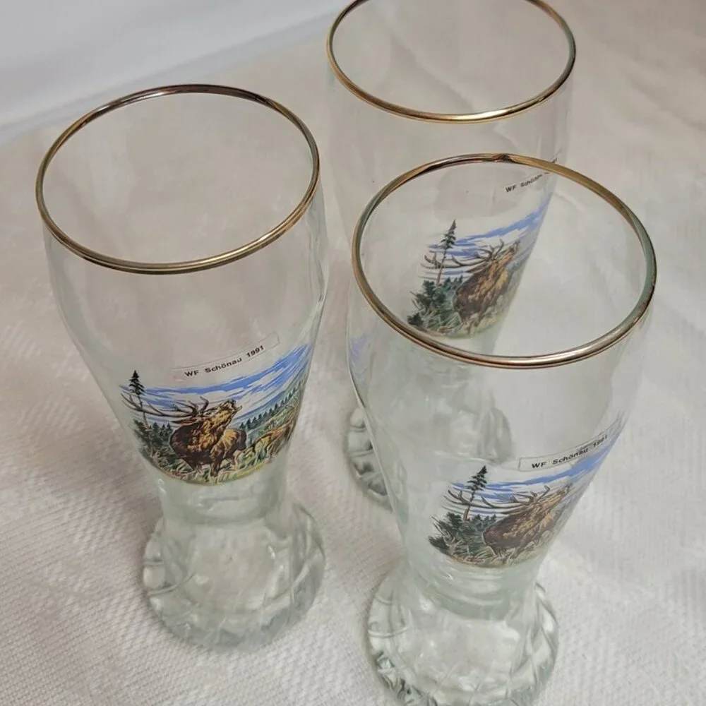 Vintage German Volksmarch Glass Beer Mug with Gold Rim - WF Schonau 1991- 1glass